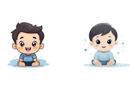 cute baby boy and little boy with swimsuit vector illustration designのイラスト素材