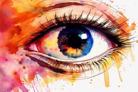Colorful watercolor painting of beautiful woman's eye. Hand drawn illustrationの素材