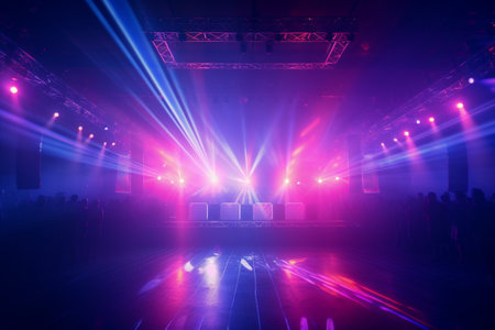 Stage lights in a nightclub, close-up, toned imageの素材