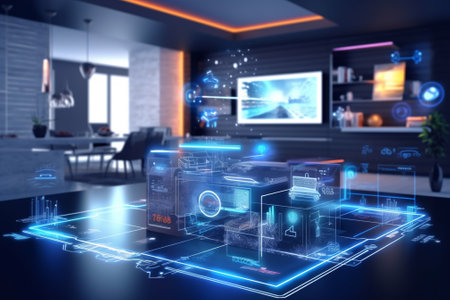 3d rendering of abstract technology concept in living room. 3d illustrationの素材