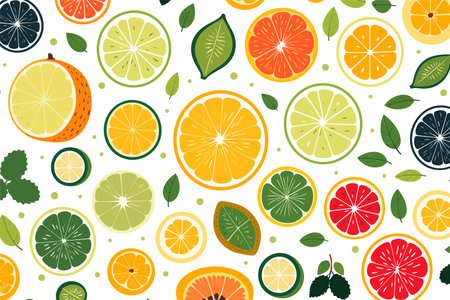 Citrus seamless pattern with lemon, lime, orange, grapefruit and mint.のイラスト素材