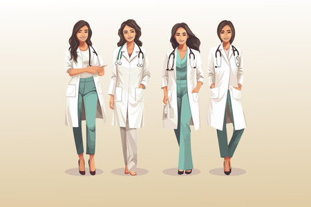 Female doctors with stethoscopes standing together. Vector illustration.のイラスト素材