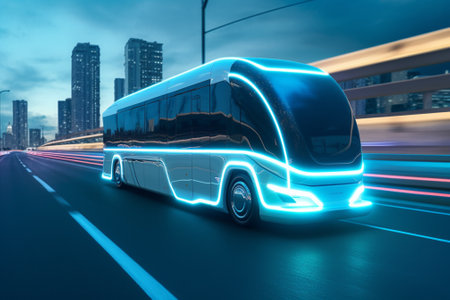 Bus on the road with motion blur background. Concept of travel.の素材