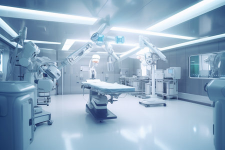Modern operating room with surgery equipment. 3d rendering toned imageの素材