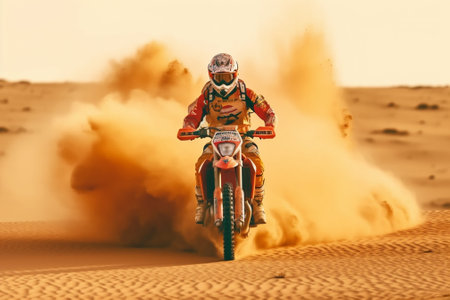 Motocross rider in the desert. Extreme motocross raceの素材