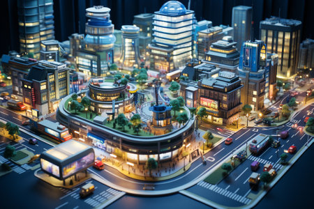 3D illustration of the city on the background of the night cityの素材