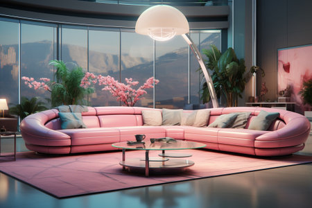 Interior of modern living room with pink sofa 3D rendering imageの素材