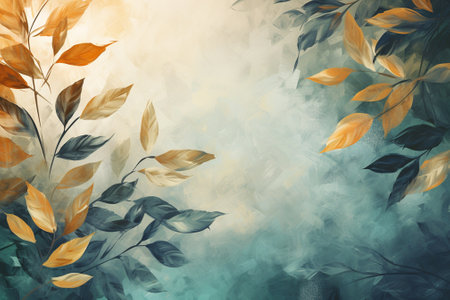Abstract watercolor background with leaves. Hand-drawn illustration for your designの素材