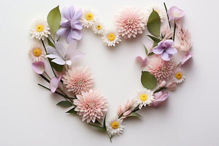 Flowers in the shape of a heart on a white background.の素材