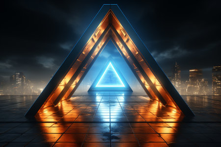 Futuristic abstract background with glowing triangles. 3D render.の素材