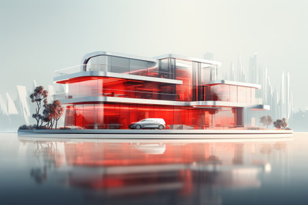 3d render of modern house on the background of the city.の素材