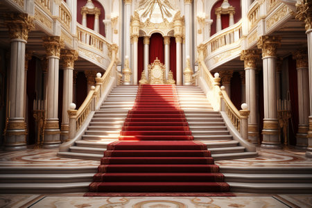 Staircase with red carpet in the theater, 3d renderの素材