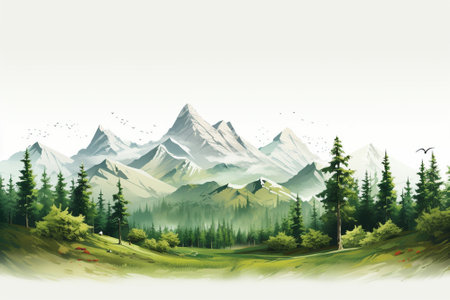 Mountains and forest landscape. Digital painting. Vector illustration for your designの素材