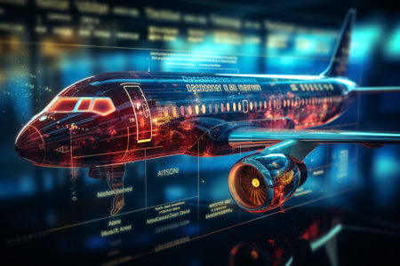 3d rendering of a passenger airplane on the background of the world mapの素材