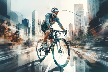 Cyclist riding a bicycle in the city. 3d renderingの素材