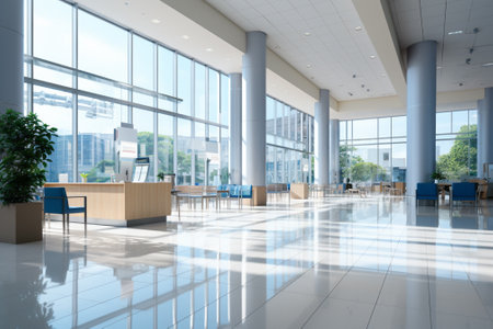 Interior of a modern office building. 3d rendering mock upの素材