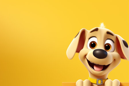 3d rendering of a dog cartoon character with a yellow background.の素材