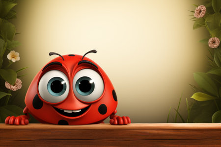 3d illustration of ladybug cartoon character with blank space for textの素材