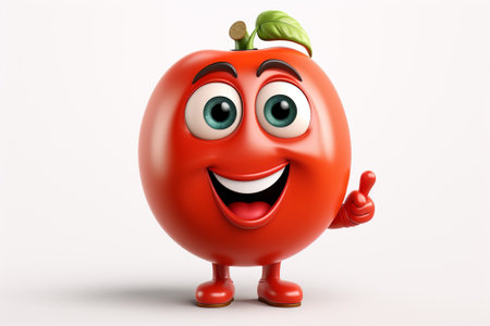 Cartoon character of tomato with thumbs up gesture, 3d renderの素材