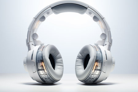 Modern silver headphones on a white background. 3d rendering mock upの素材