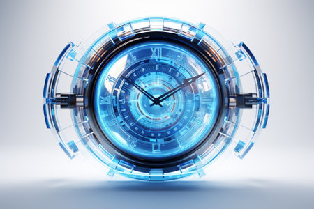 Blue clock on white background. Time concept. 3D Renderingの素材