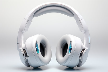 White headphones on a white background. 3d rendering, 3d illustrationの素材