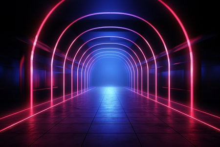 3d render, abstract background with neon lights. Futuristic corridorの素材