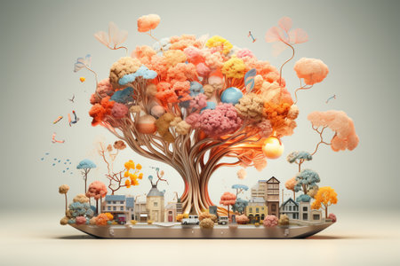 3d rendering of a city in the form of a tree on a white backgroundの素材