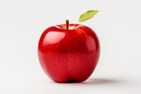 Red apple with leaf isolated on white background. 3D illustration.の素材