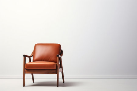 Brown leather armchair on white wall background. 3d render.の素材