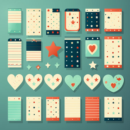 Set of flat design vector icons with hearts, stars and stripes.の素材