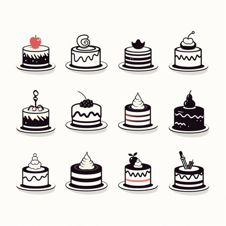 Cake icon set. Vector illustration of a set of cakes.の素材