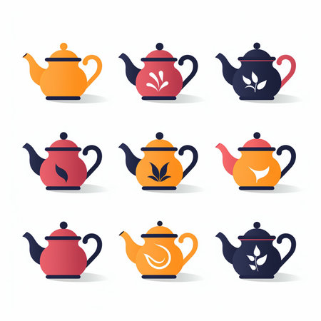 Set of teapot icons in flat style. Vector illustration.の素材