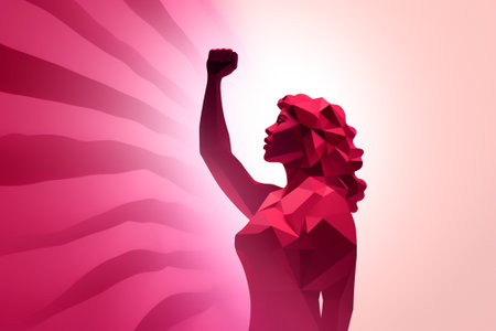 Silhouette of a woman with raised fist on a pink background Woman's Dayの素材