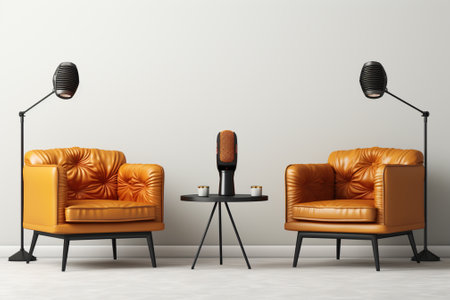 Interior of modern living room with two orange armchairs and coffee tableの素材
