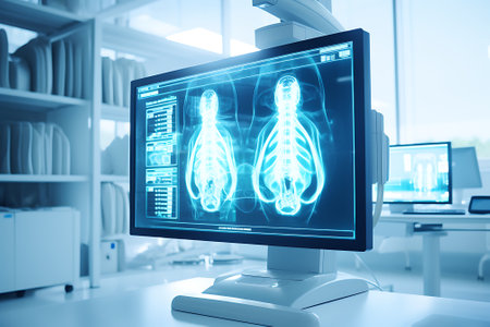 3d rendering x-ray image of human lungs in medical officeの素材
