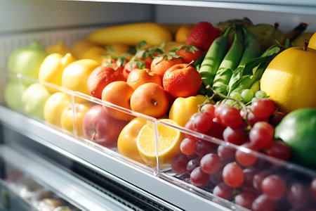 Fruits and vegetables in refrigerator. Fruits and vegetables in refrigeratorの素材
