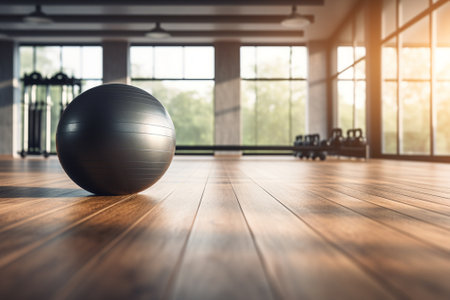 Fitness ball on the floor in a gym. 3d renderingの素材