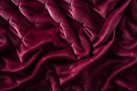 Closeup of rippled burgundy silk fabric as background textureの素材