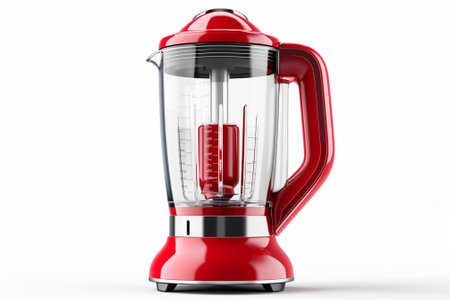Red electric blender isolated on white background. 3d render illustration.の素材