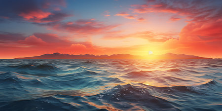Beautiful sunset over the sea. 3d rendering, 3d illustration.の素材