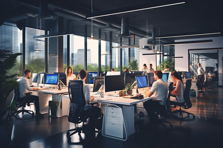 Business people working together in modern office. Teamwork concept. 3D Renderingの素材