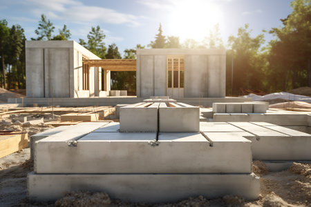 Construction of a new house. Construction of a new residential house.の素材