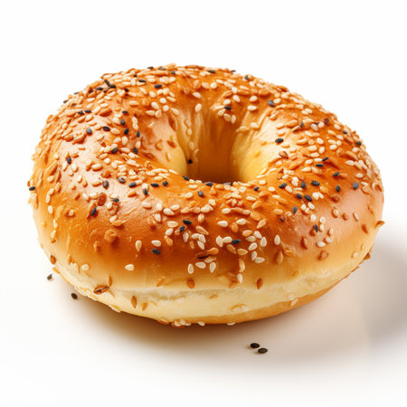 Bagel with sesame seeds isolated on a white background.の素材