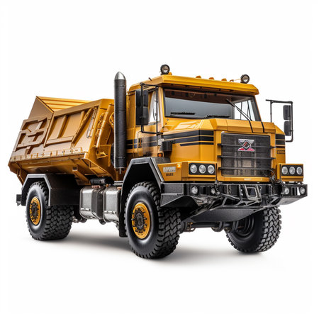 Big yellow dump truck isolated on a white background. 3d rendering.の素材
