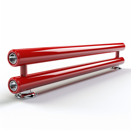 3D rendering of a red metal rack on a white background.の素材