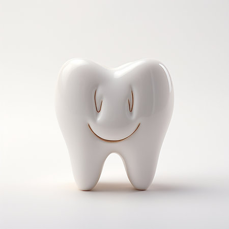 Tooth with a smile on a white background. 3d illustrationの素材