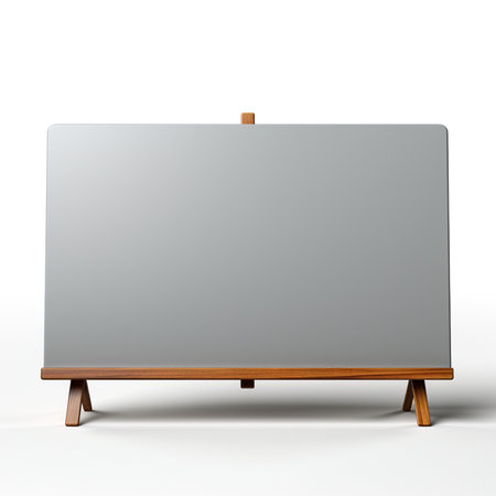 Illustration of a wooden easel with a blank canvas on a white backgroundの素材
