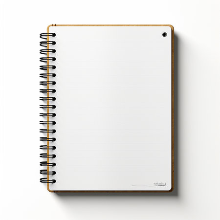 Blank notebook isolated on white background. 3D illustration. Top view.の素材