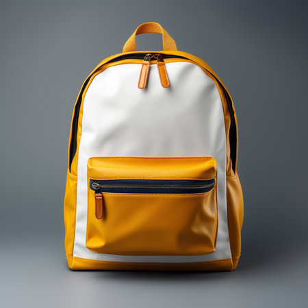 Modern yellow backpack on a gray background. 3d rendering mock upの素材